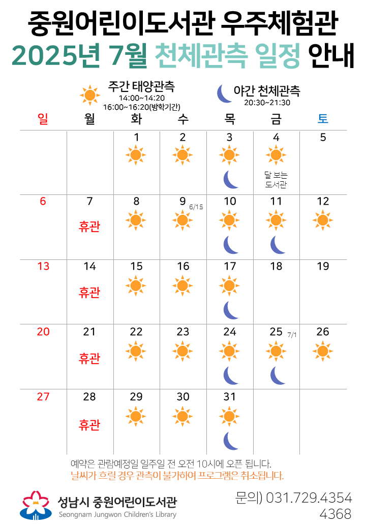 2025년 7월 천체관측 일정